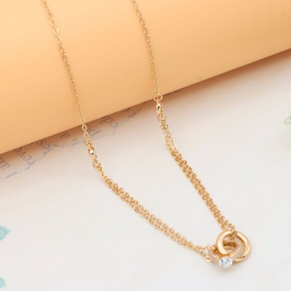 Elegant Rose Gold Pendant Necklace with Dual Ring Design, XPNL0349 - Picture 8 of 13